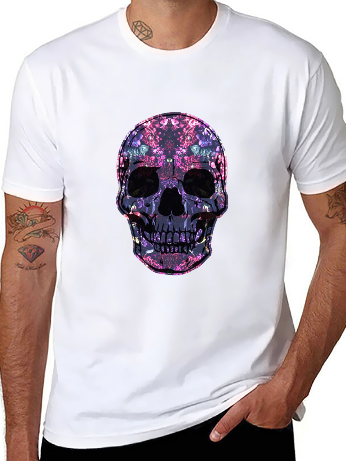 Floral Skull Graphic Print Tee