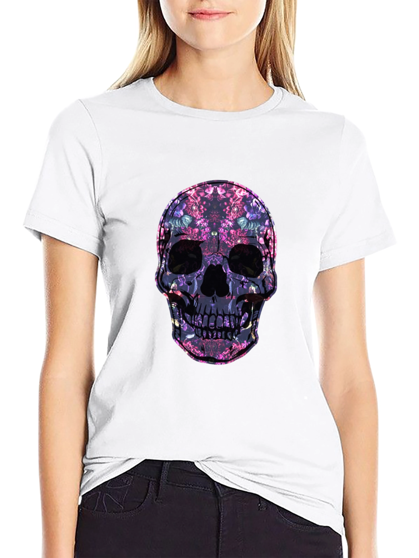 Floral Skull Graphic Print Tee