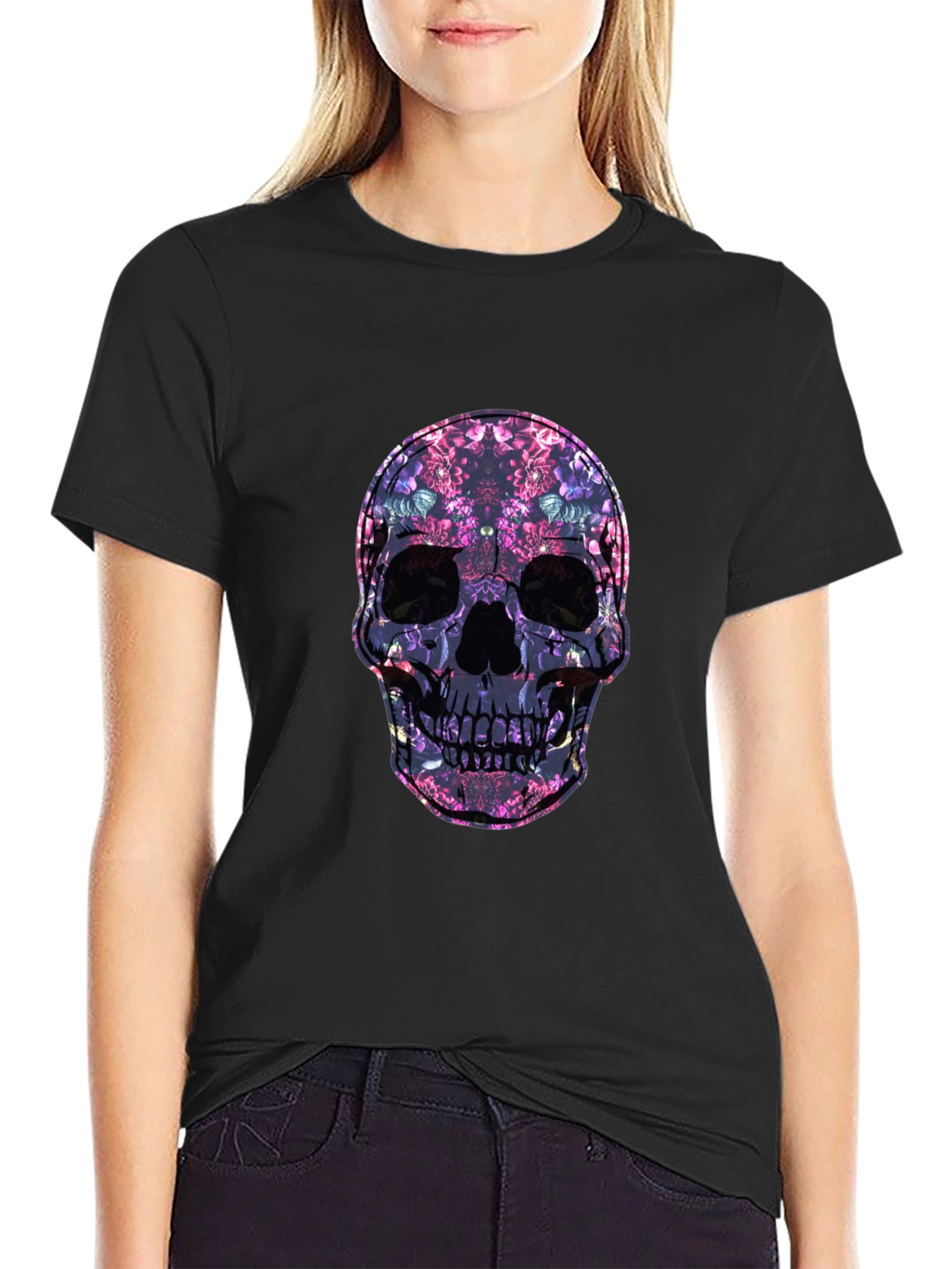 Floral Skull Graphic Print Tee