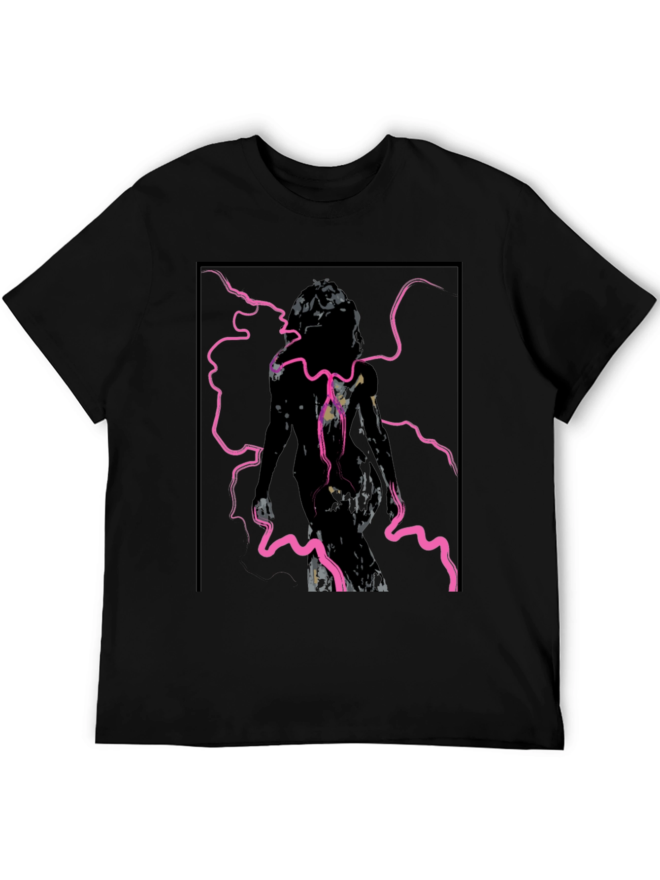 Edgy Graphic Tee - Abstract Figure in Pink Lightning
