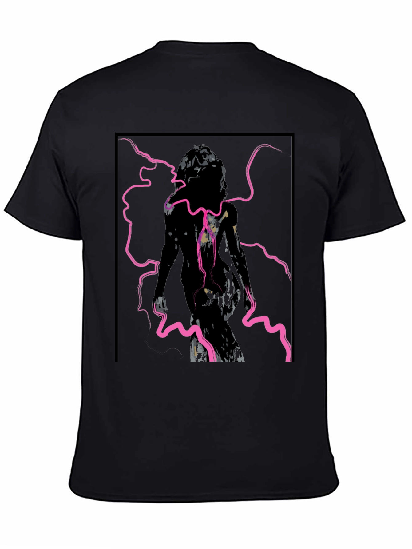 Edgy Graphic Tee - Abstract Figure in Pink Lightning