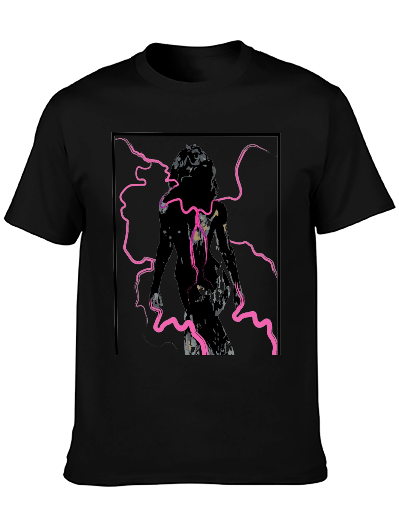Edgy Graphic Tee - Abstract Figure in Pink Lightning