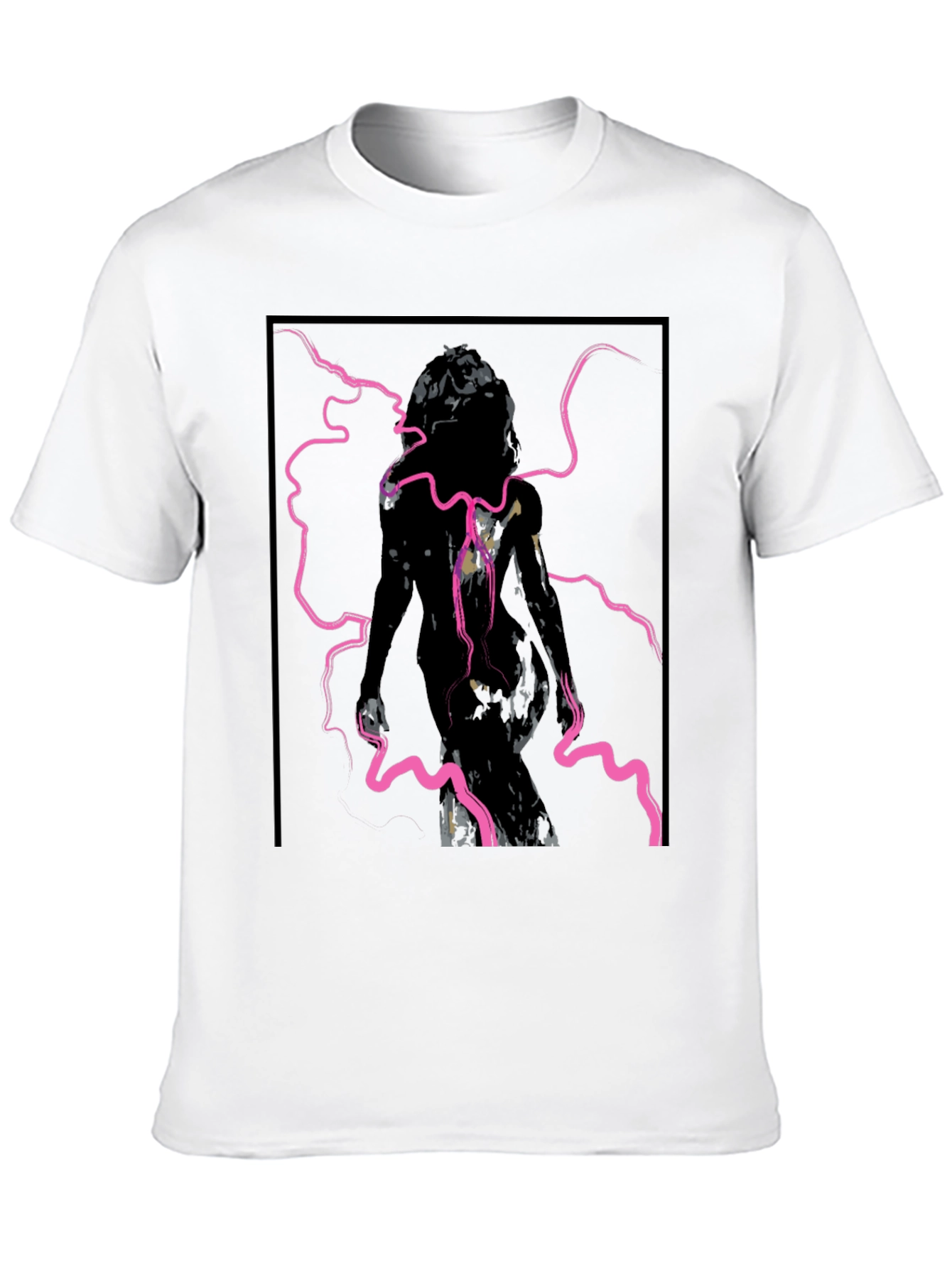 Edgy Graphic Tee - Abstract Figure in Pink Lightning