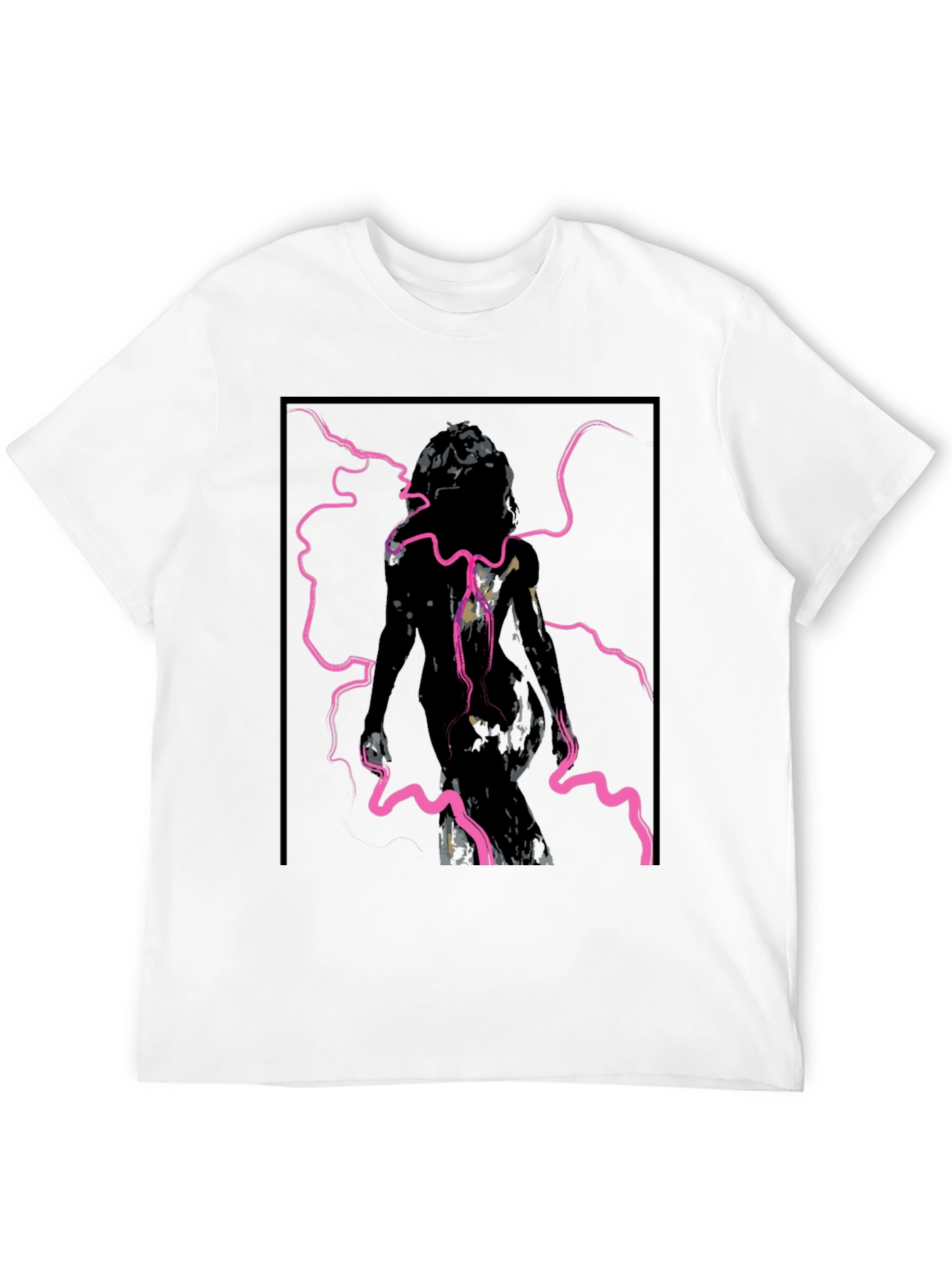 Edgy Graphic Tee - Abstract Figure in Pink Lightning