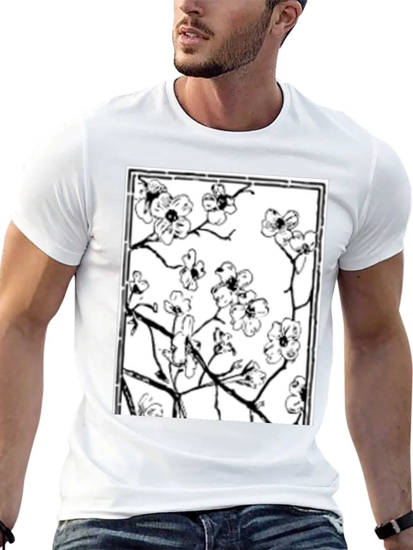 Floral Graphic Tee - Black Cotton Shirt