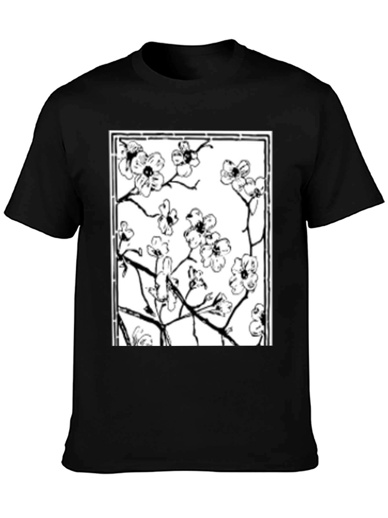 Floral Graphic Tee - Black Cotton Shirt