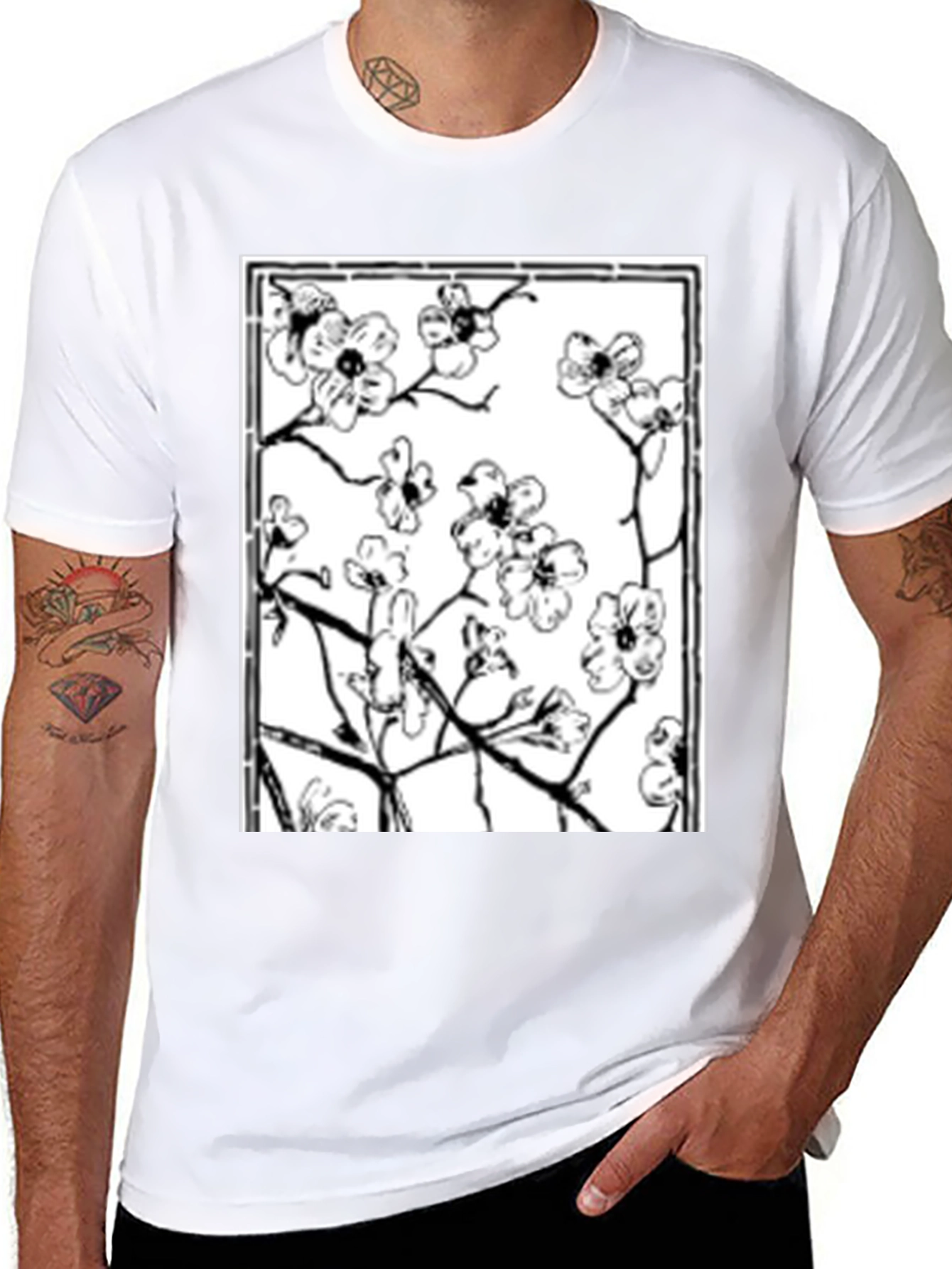 Floral Graphic Tee - Black Cotton Shirt
