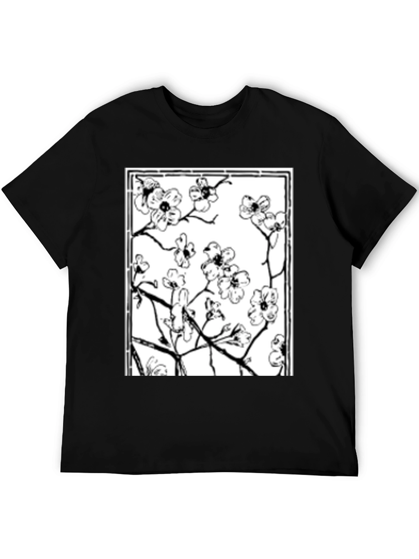 Floral Graphic Tee - Black Cotton Shirt