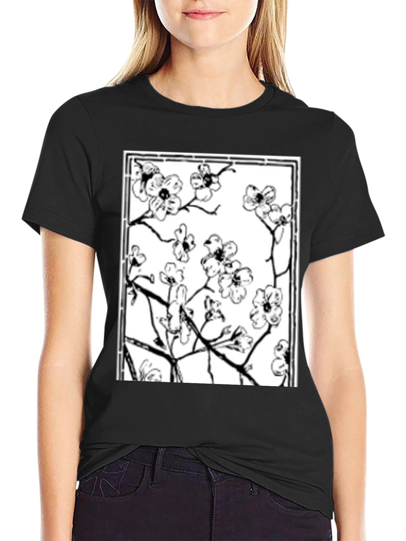 Floral Graphic Tee - Black Cotton Shirt