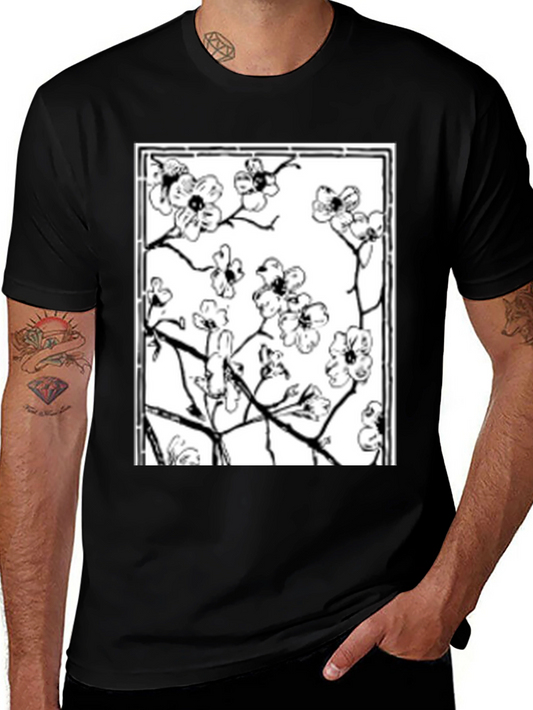 Floral Graphic Tee - Black Cotton Shirt