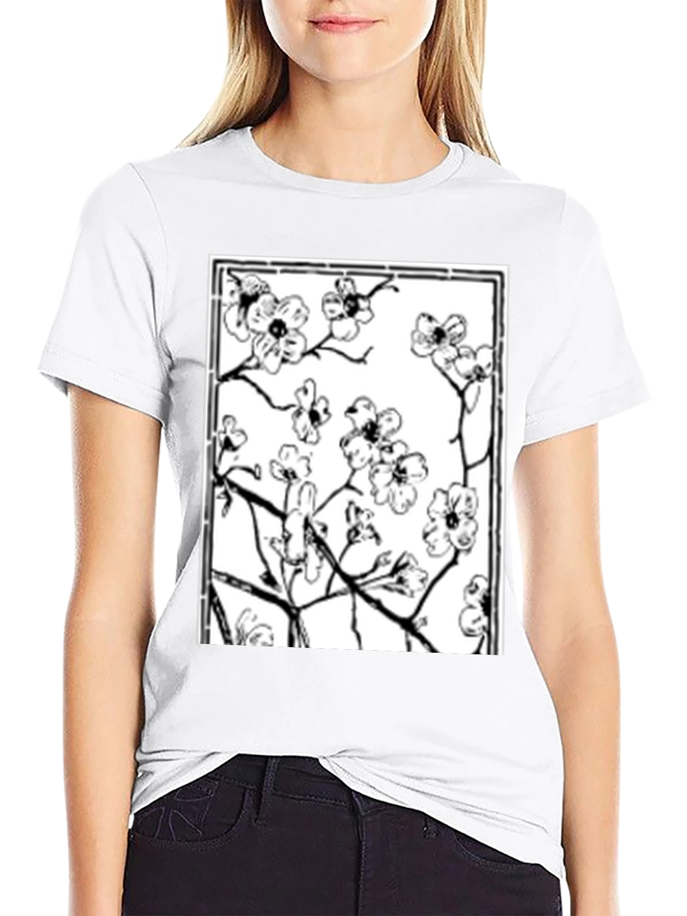 Floral Graphic Tee - Black Cotton Shirt