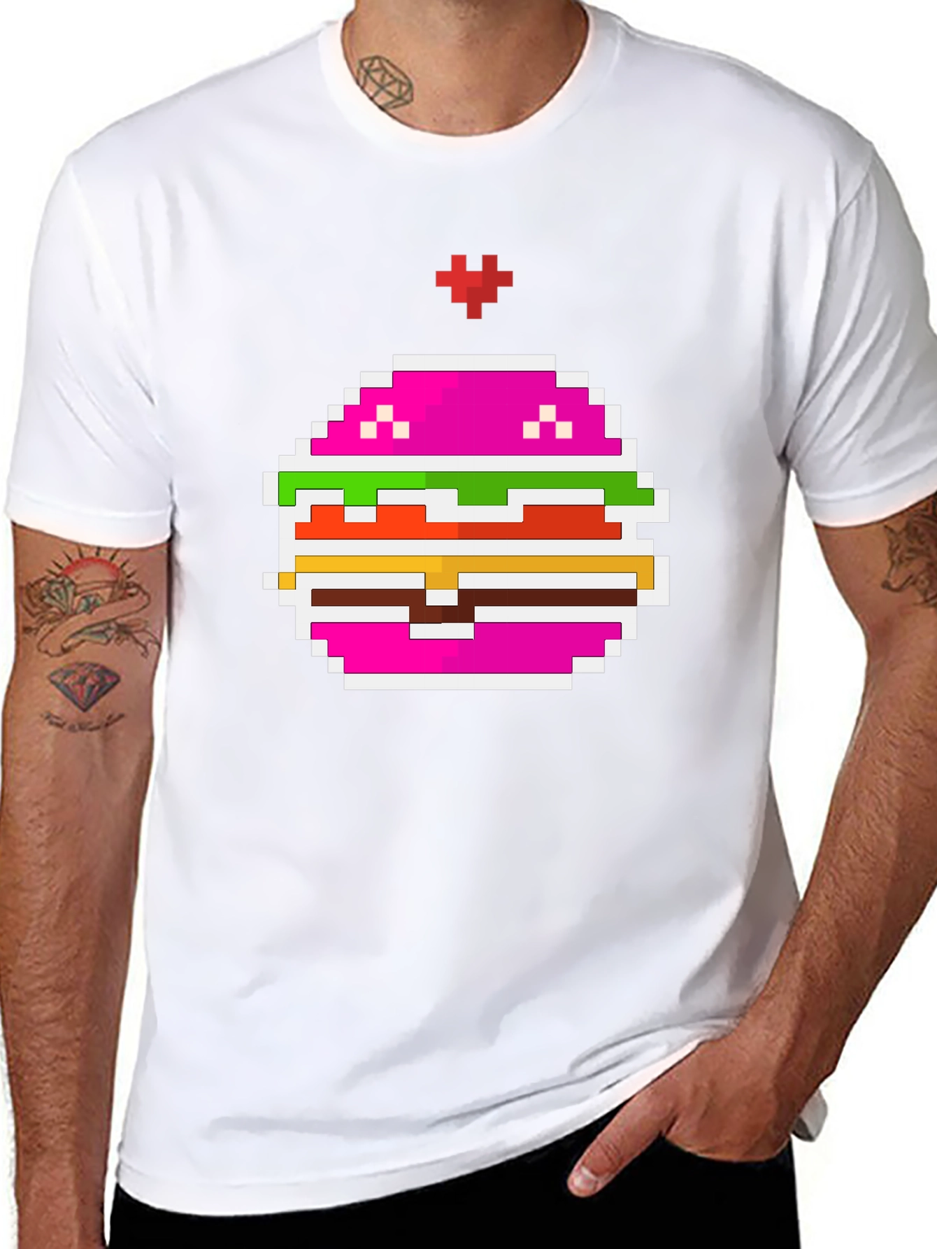 Pixel Burger Black T-Shirt - Retro Gaming Style