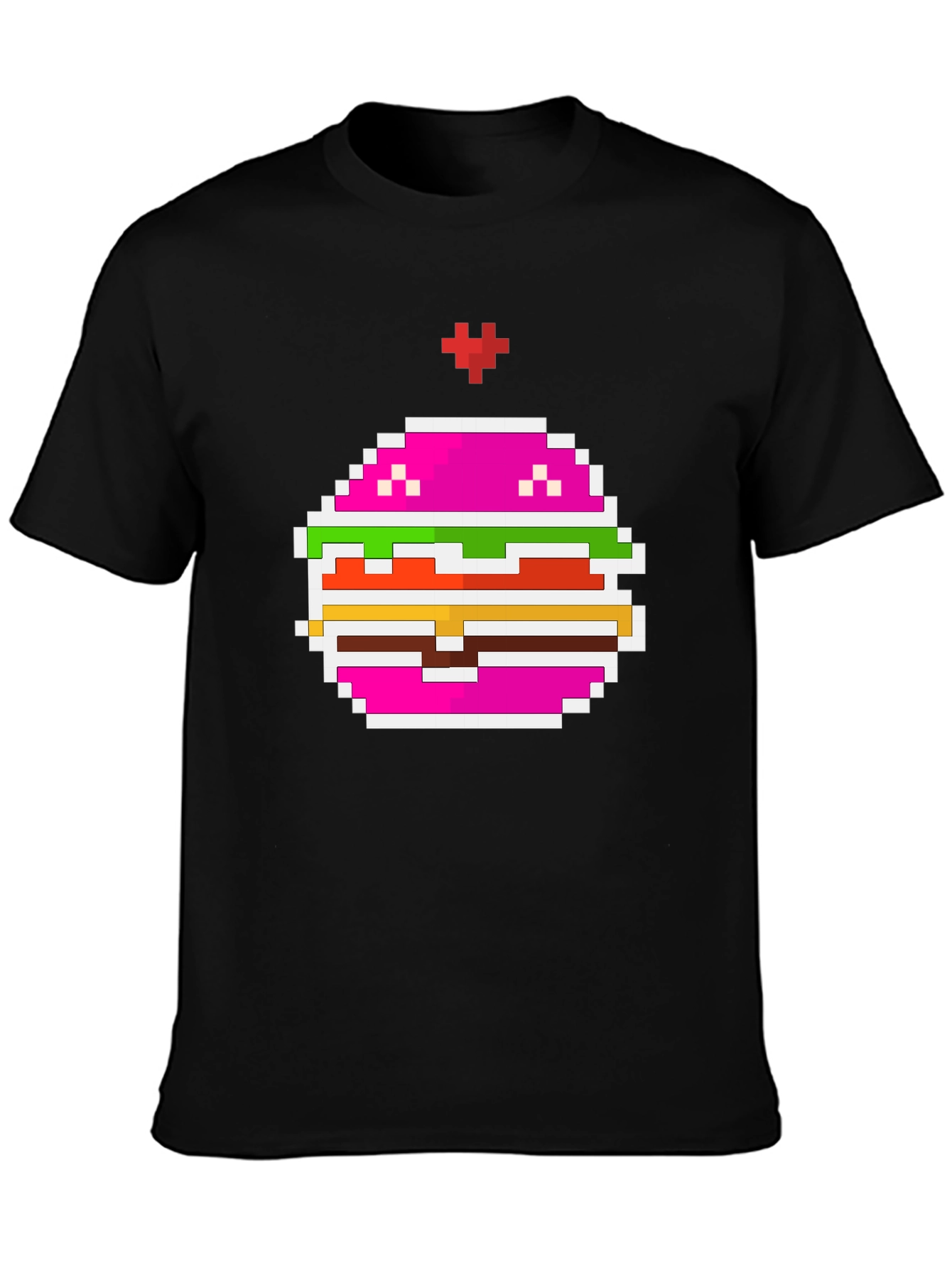 Pixel Burger Black T-Shirt - Retro Gaming Style