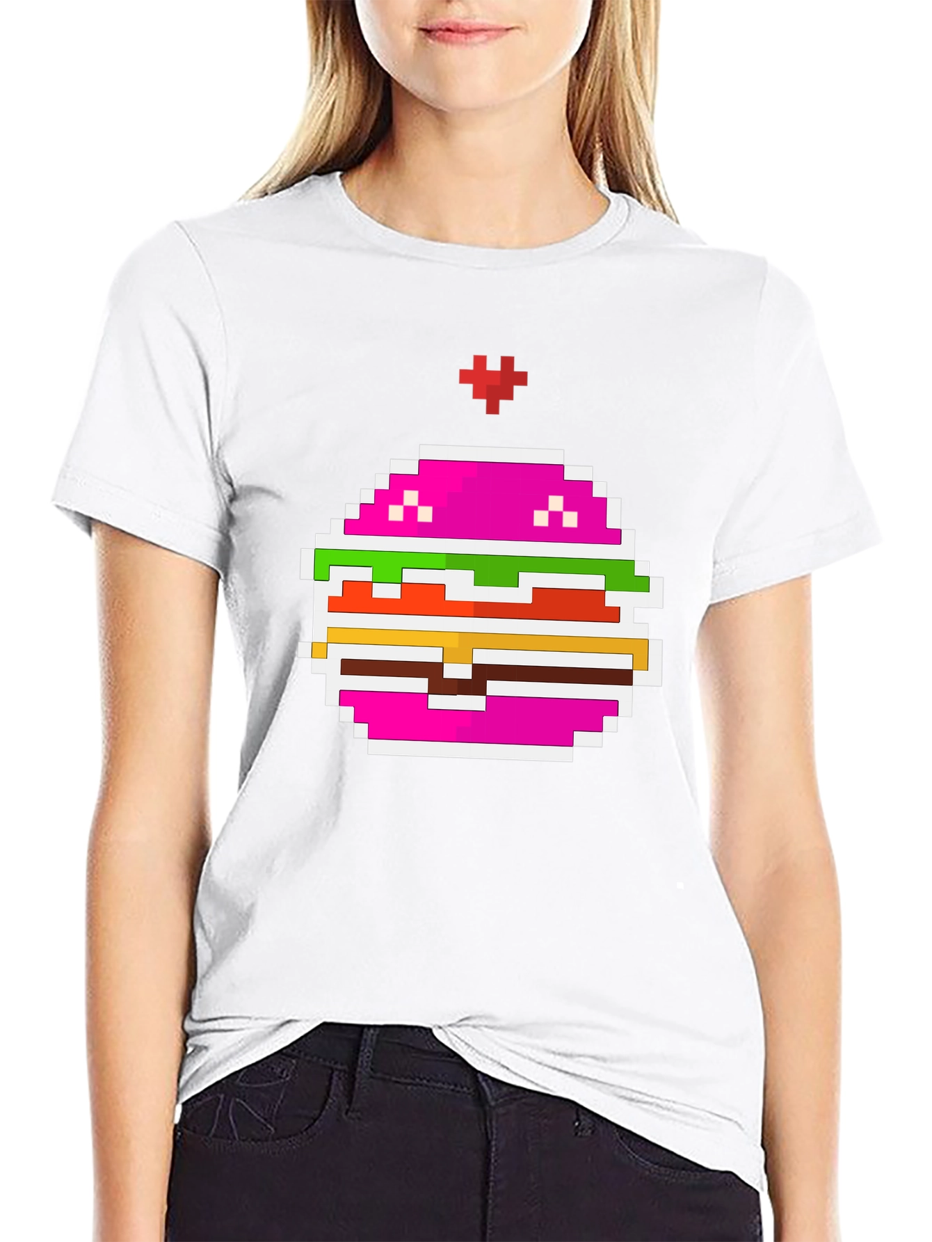 Pixel Burger Black T-Shirt - Retro Gaming Style
