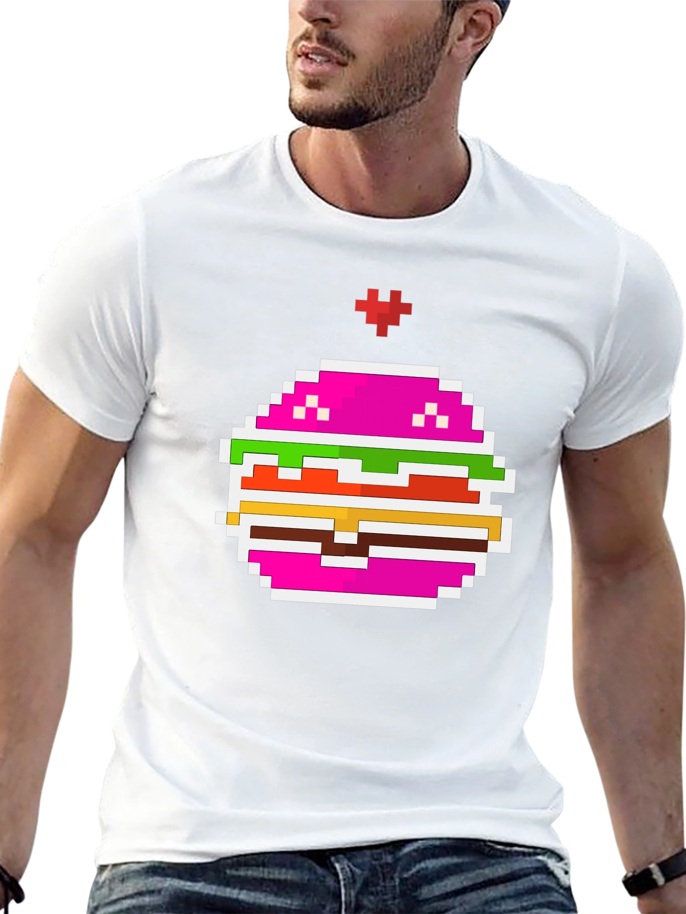 Pixel Burger Black T-Shirt - Retro Gaming Style