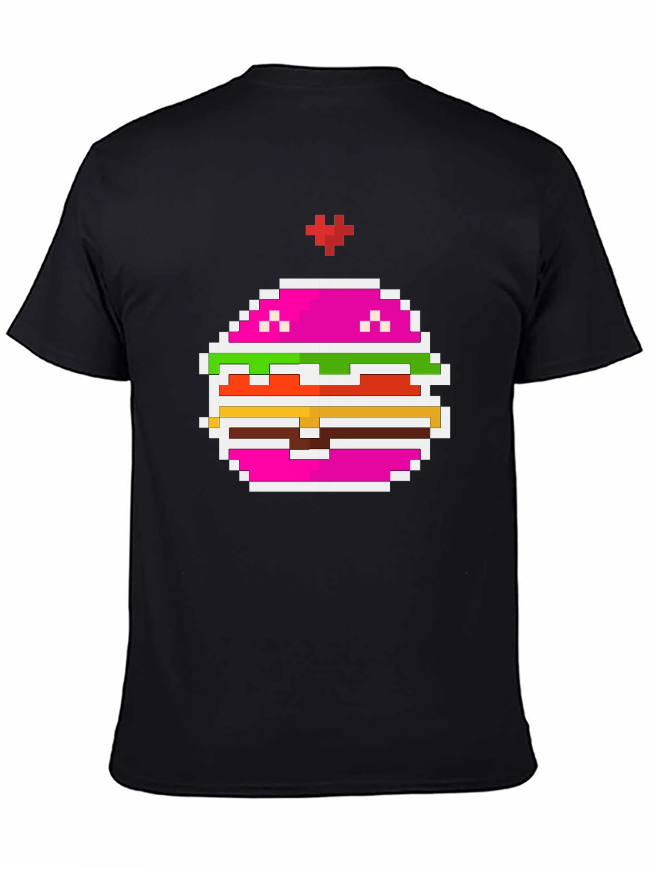 Pixel Burger Black T-Shirt - Retro Gaming Style