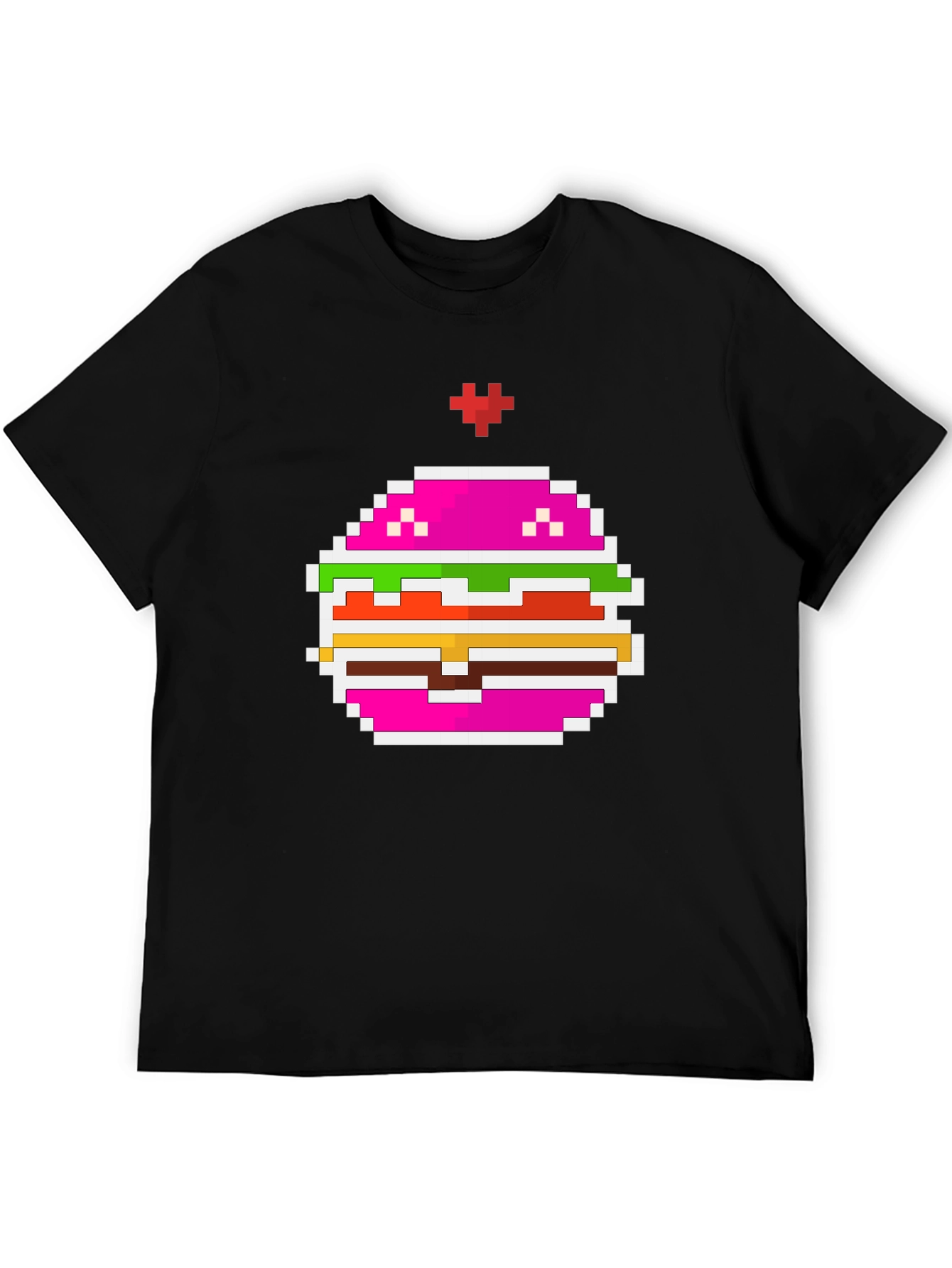 Pixel Burger Black T-Shirt - Retro Gaming Style