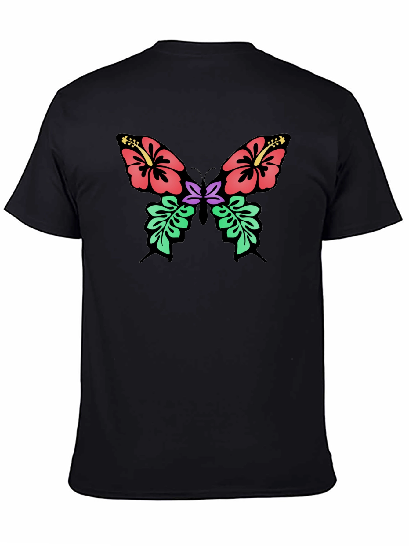 Floral Butterfly Graphic T-Shirt - Black