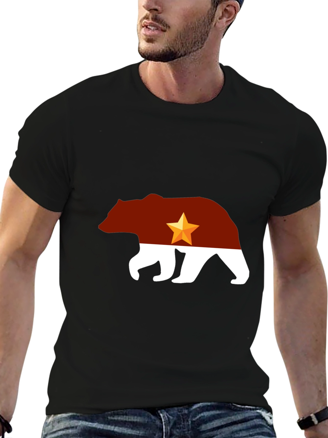 California Bear Flag Graphic Tee - Black Cotton