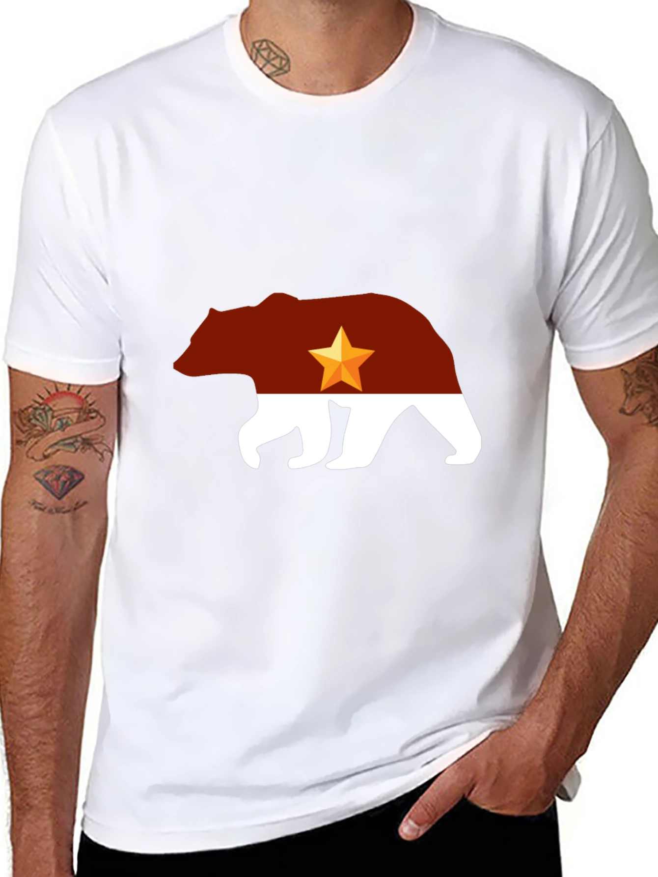 California Bear Flag Graphic Tee - Black Cotton