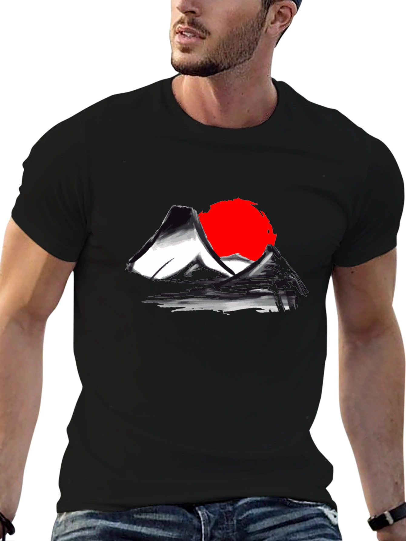 Japanese Mt. Fuji Rising Sun Graphic T-Shirt