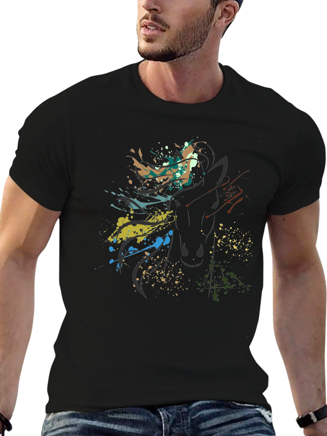 Abstract Horse Graphic Black Tee