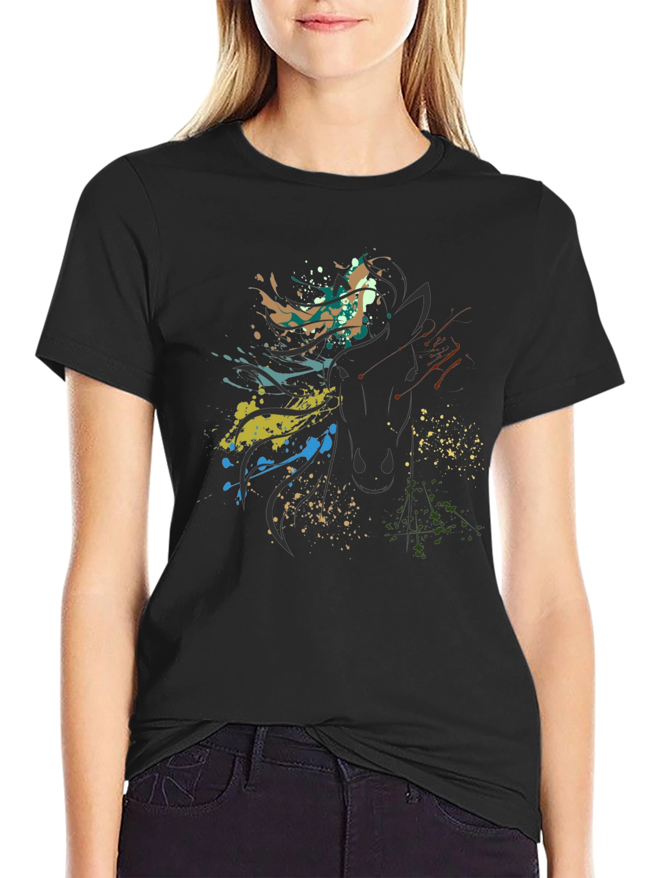 Abstract Horse Graphic Black Tee