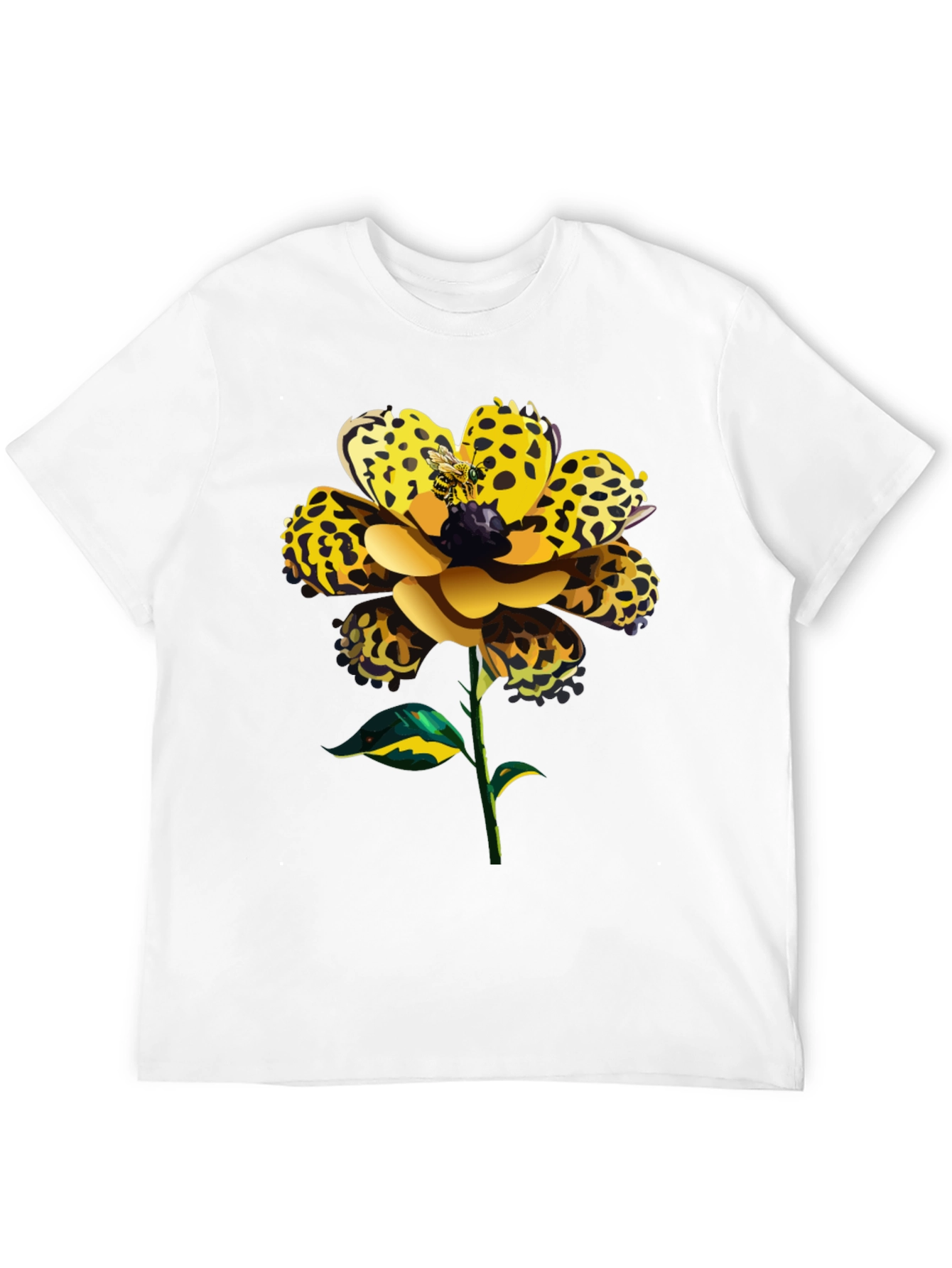 Leopard Print Flower Graphic Black Tee