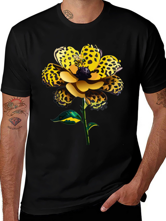 Leopard Print Flower Graphic Black Tee