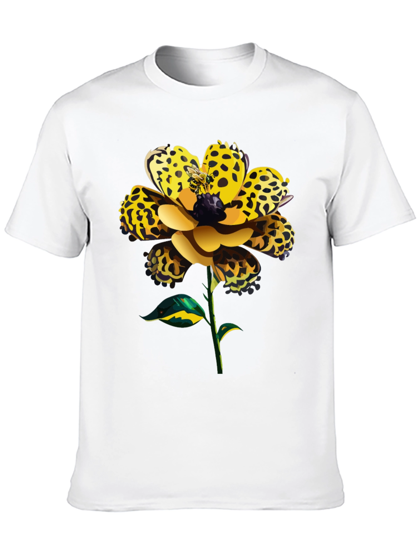 Leopard Print Flower Graphic Black Tee