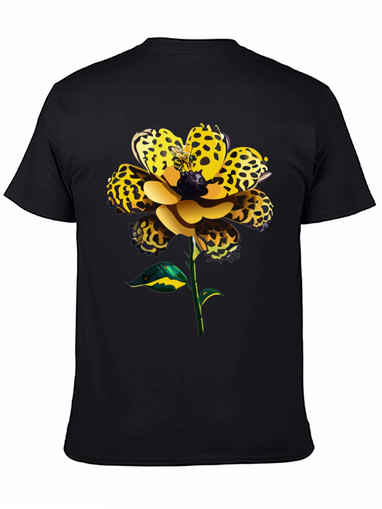 Leopard Print Flower Graphic Black Tee