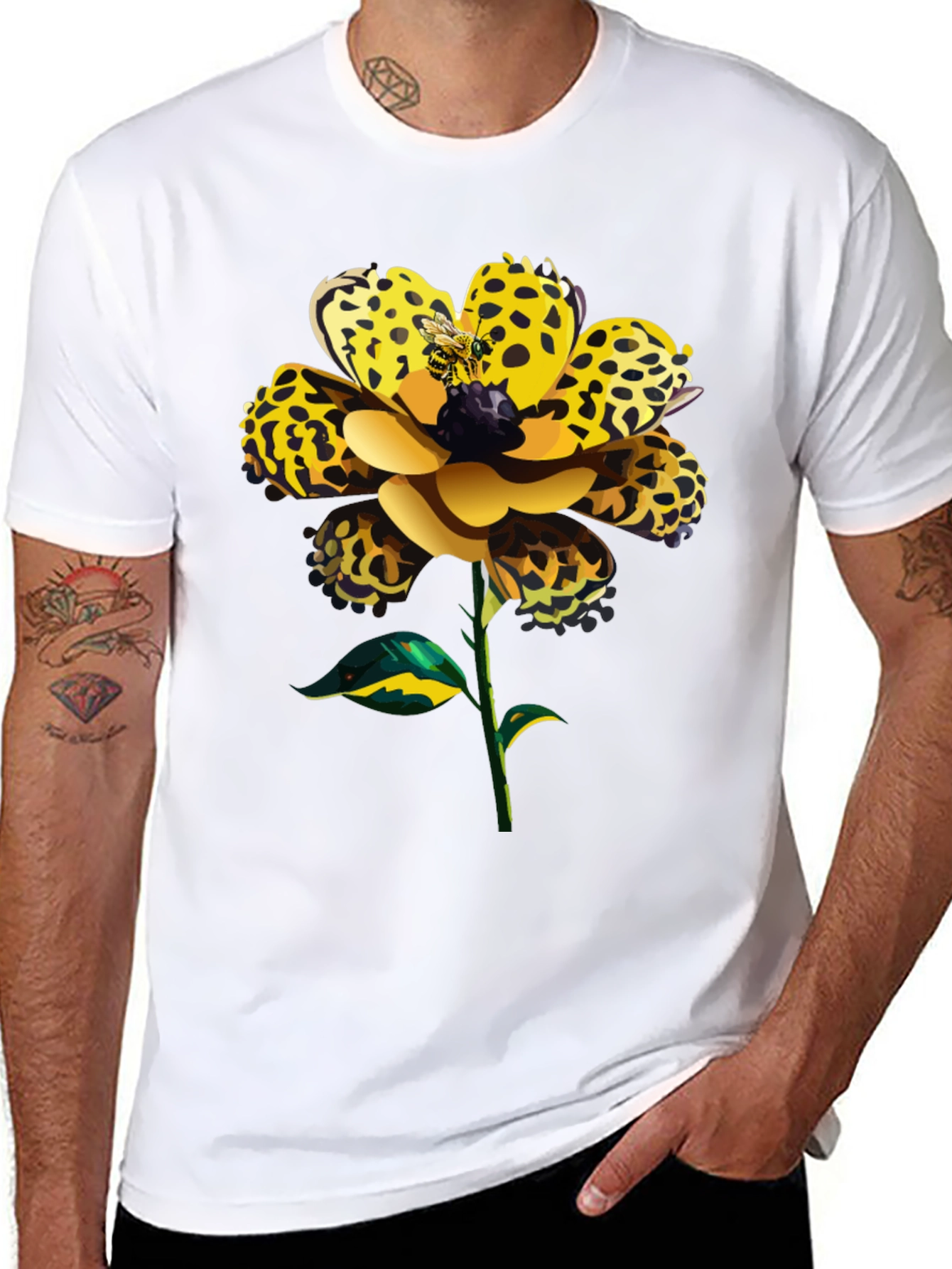 Leopard Print Flower Graphic Black Tee