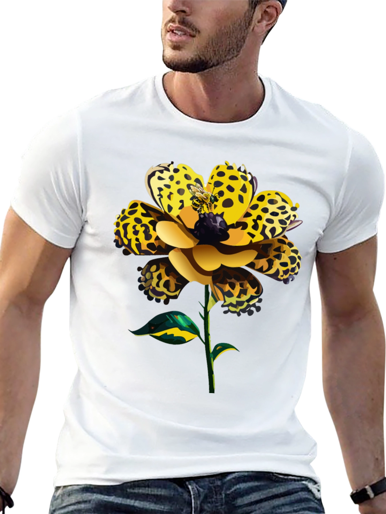 Leopard Print Flower Graphic Black Tee