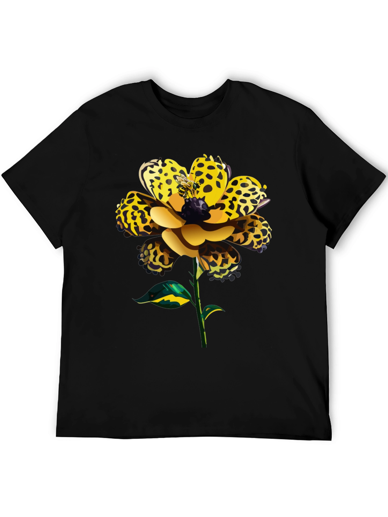 Leopard Print Flower Graphic Black Tee