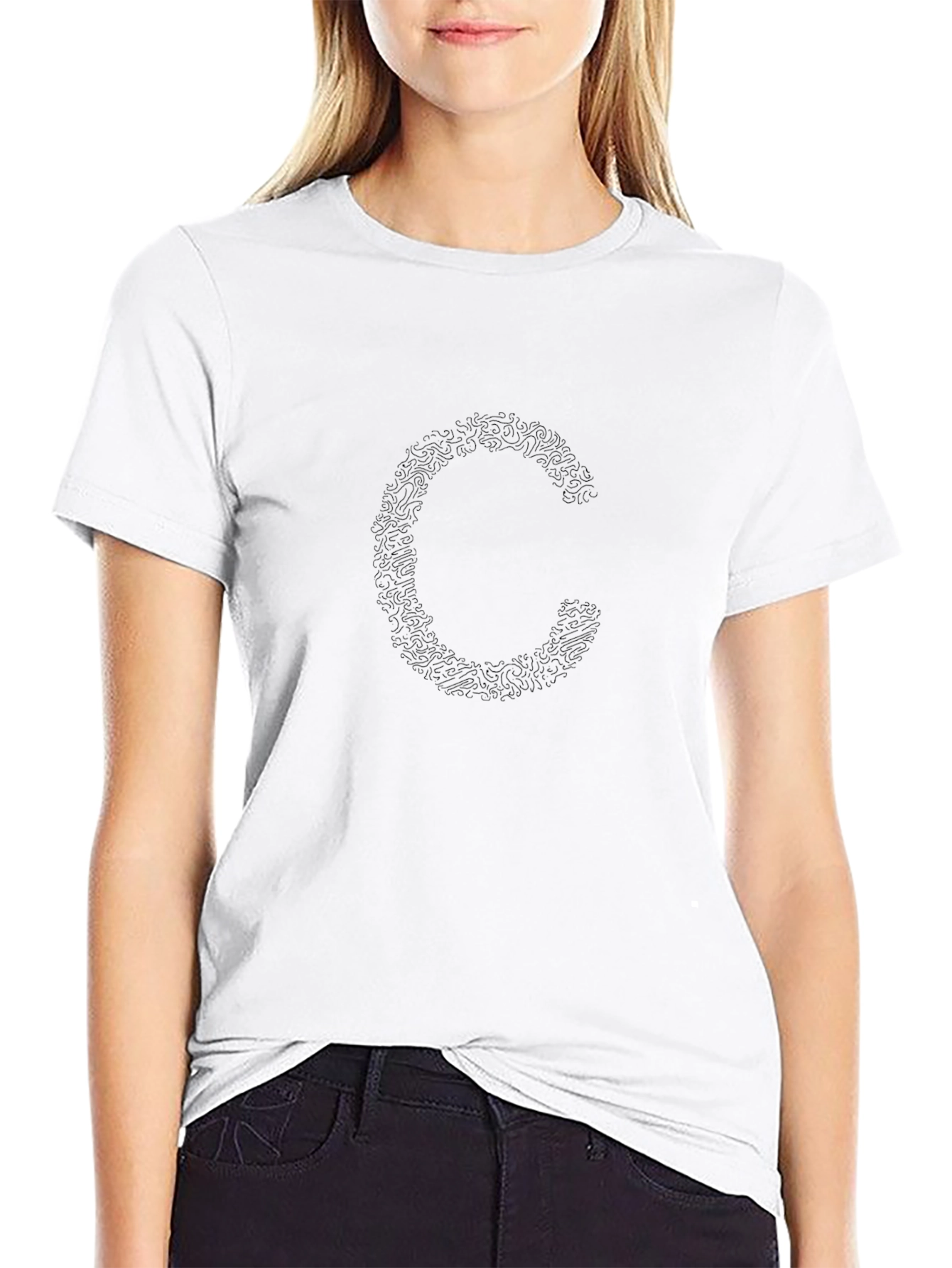 Mens Black Crew Neck T-Shirt - C Design