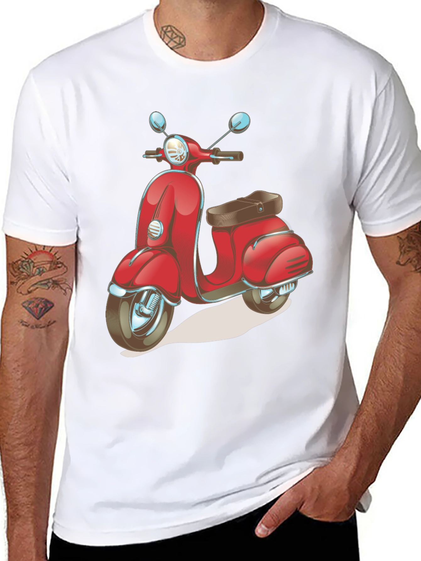 Retro Scooter Graphic Tee - Stylish Black Cotton T-Shirt