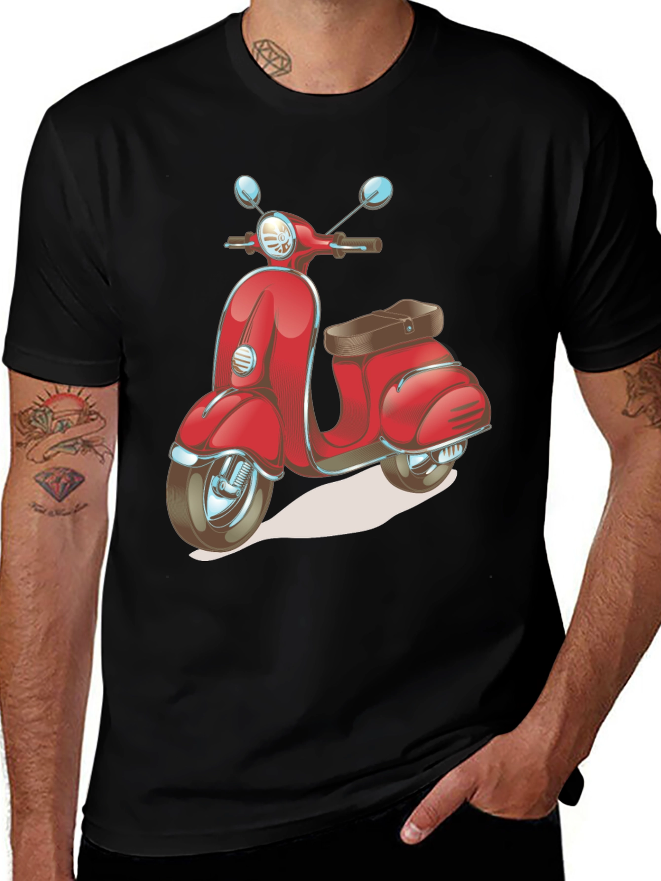Retro Scooter Graphic Tee - Stylish Black Cotton T-Shirt