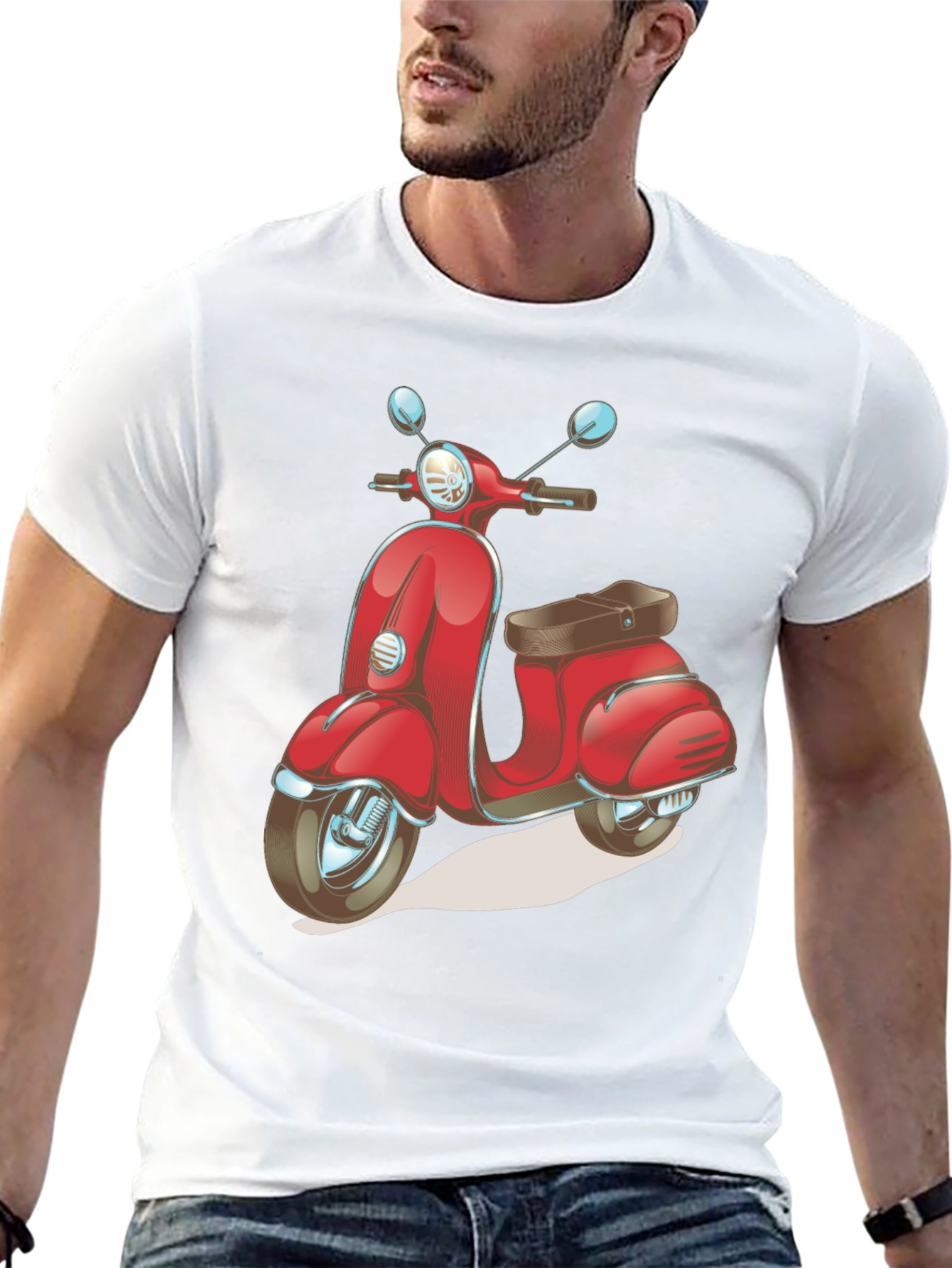 Retro Scooter Graphic Tee - Stylish Black Cotton T-Shirt