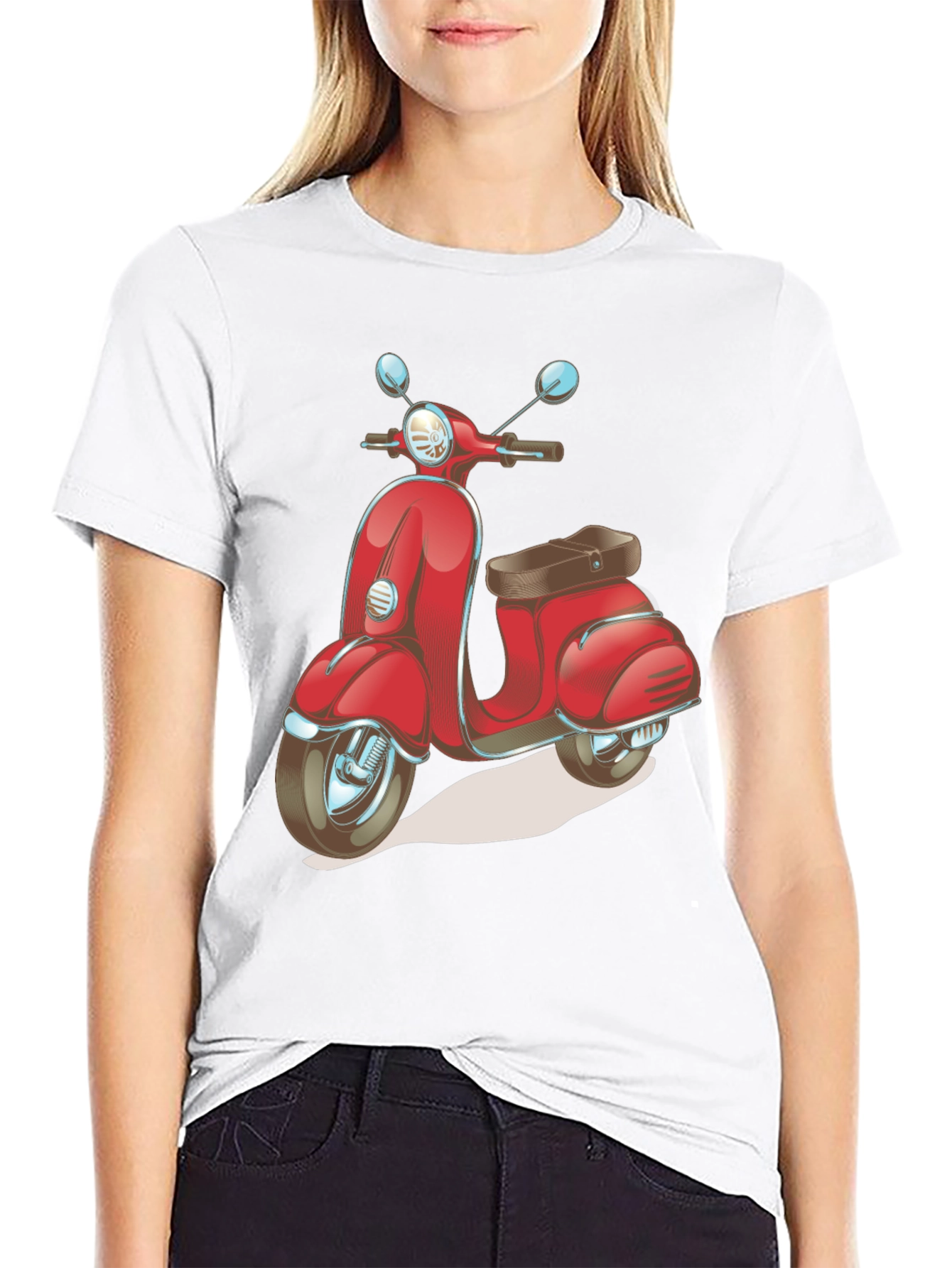 Retro Scooter Graphic Tee - Stylish Black Cotton T-Shirt