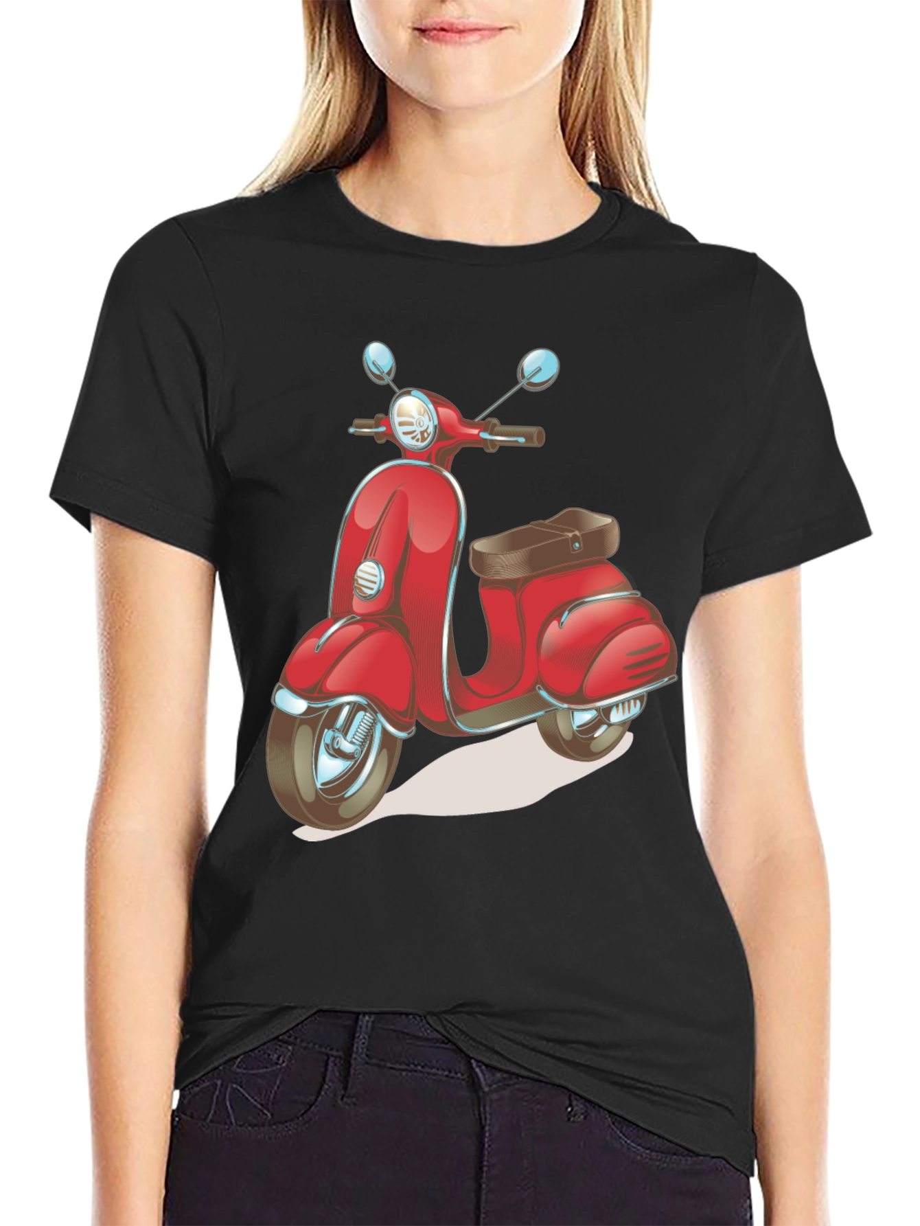 Retro Scooter Graphic Tee - Stylish Black Cotton T-Shirt