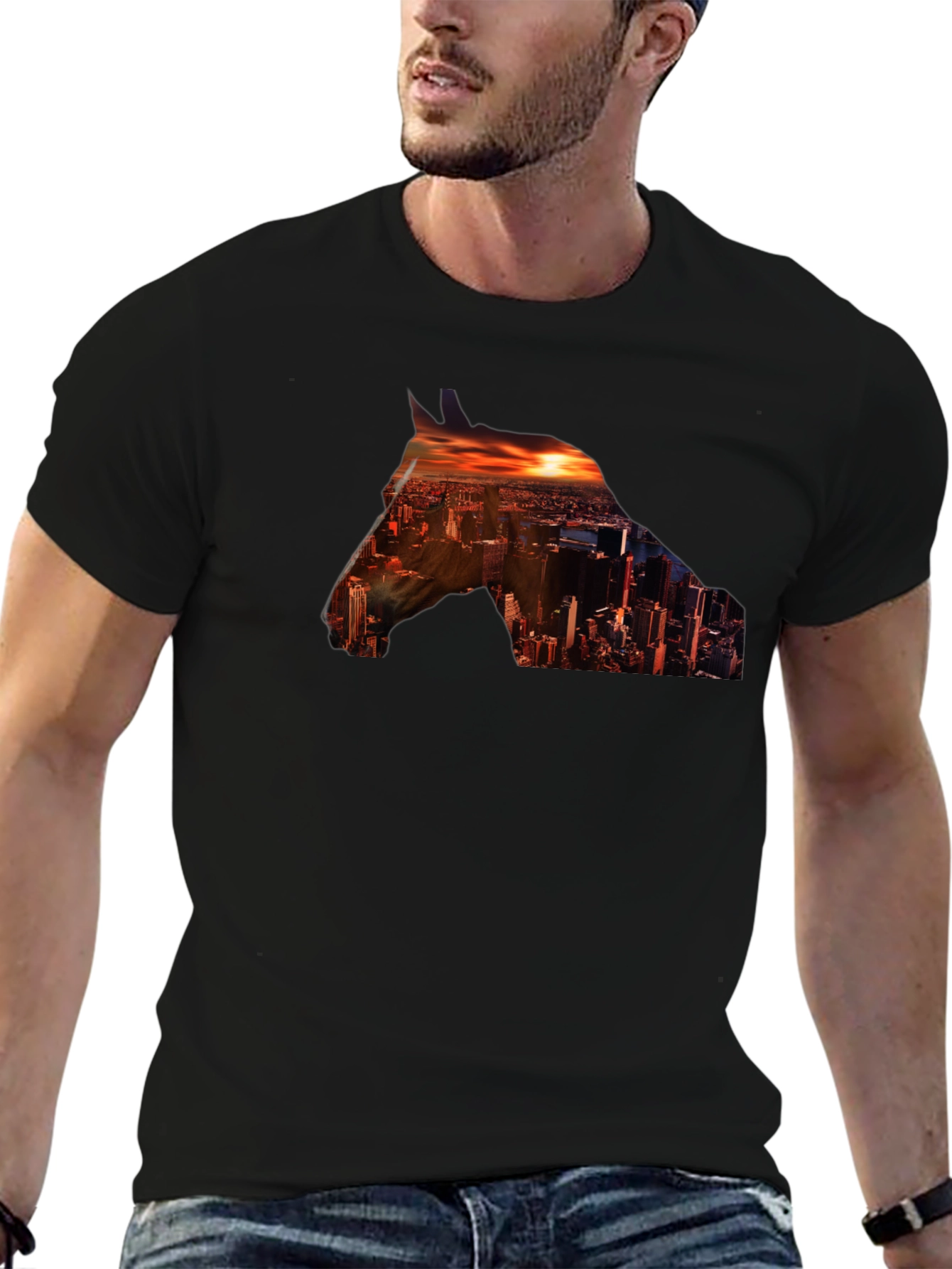 Cityscape Horse Graphic Tee - Stylish Urban Design