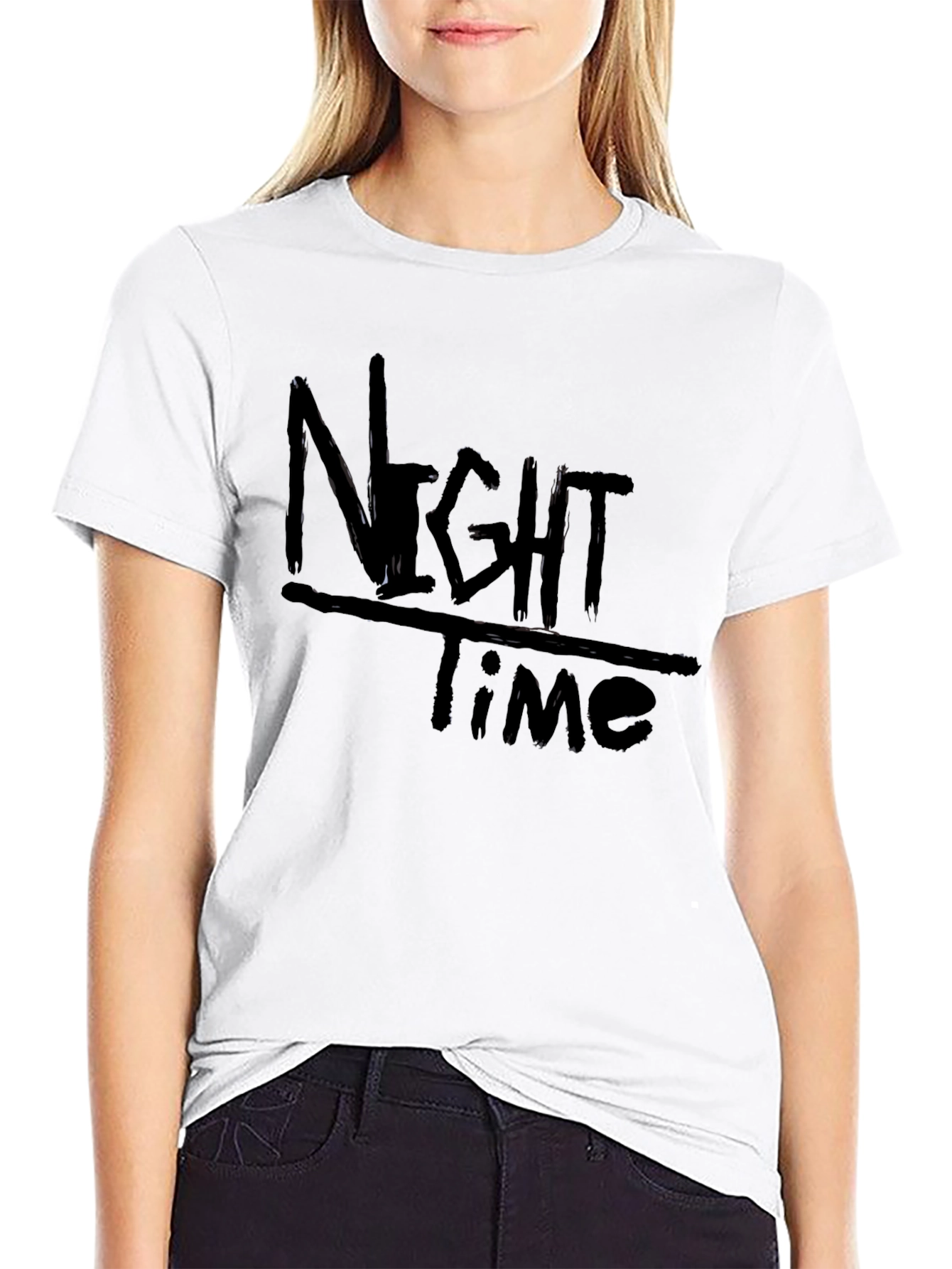 Night Time Black Graphic Tee Casual Comfort Style