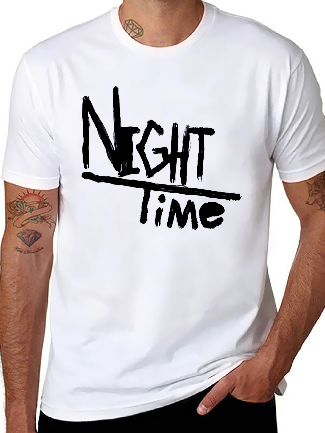 Night Time Black Graphic Tee Casual Comfort Style