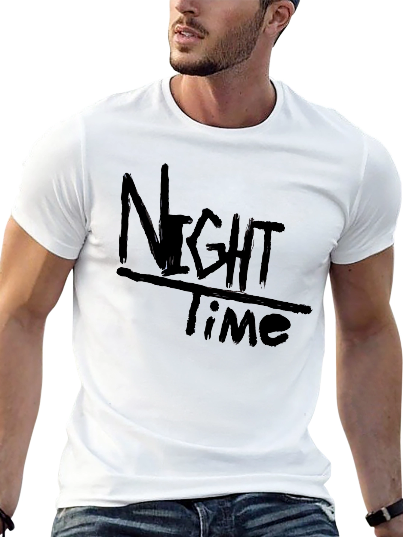 Night Time Black Graphic Tee Casual Comfort Style