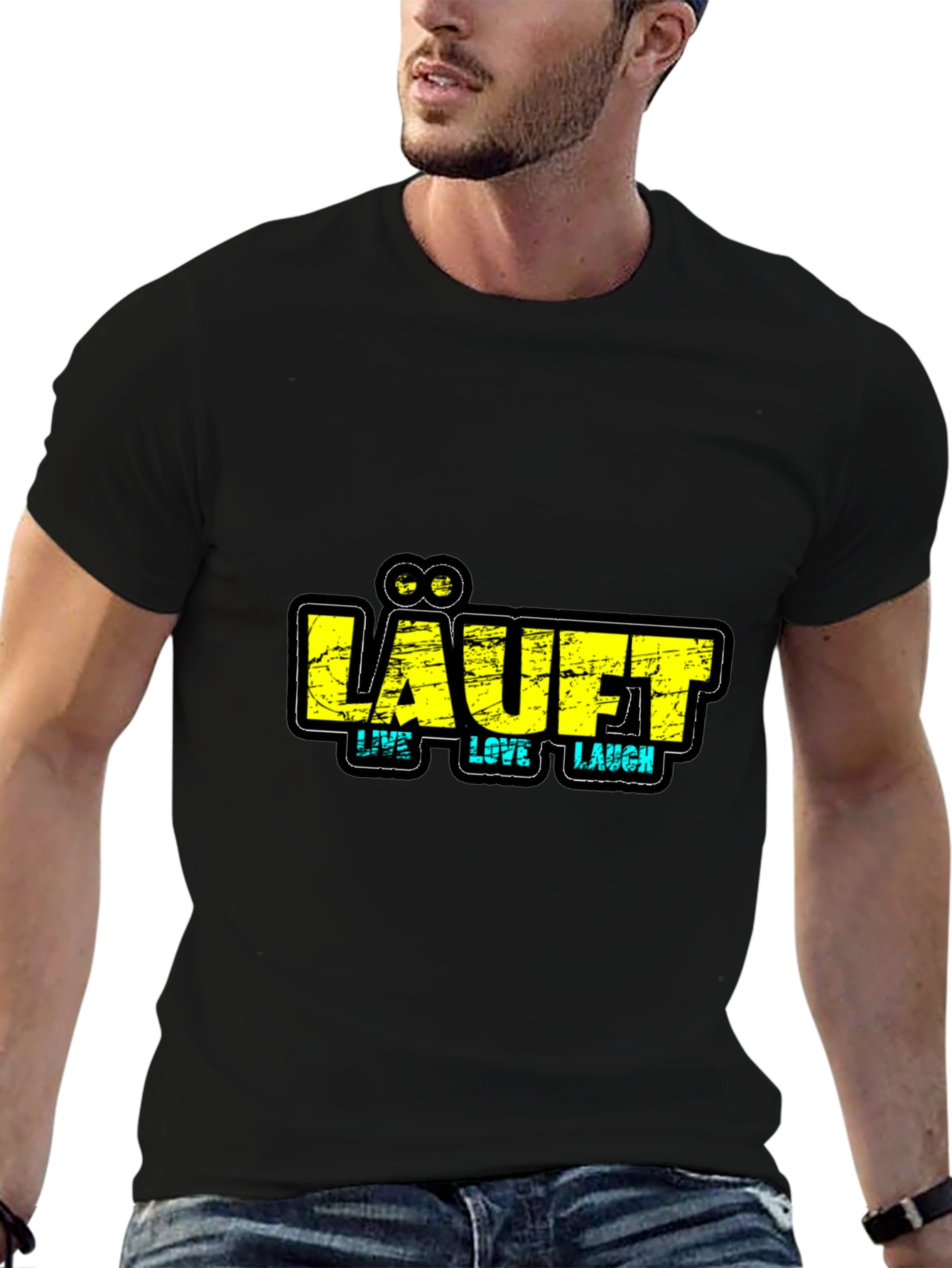 LÄUFT Live Love Laugh Black Graphic T-Shirt