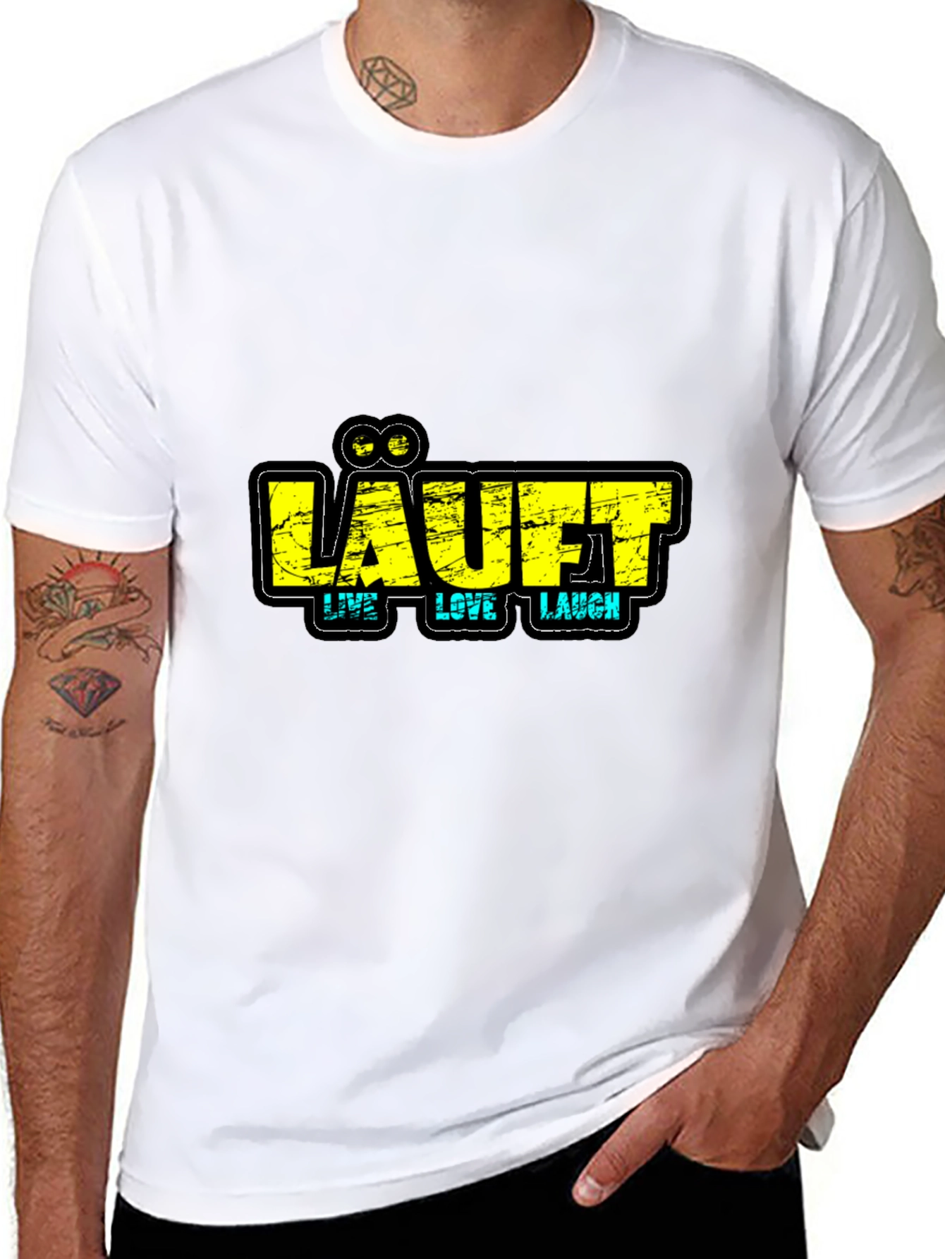 LÄUFT Live Love Laugh Black Graphic T-Shirt