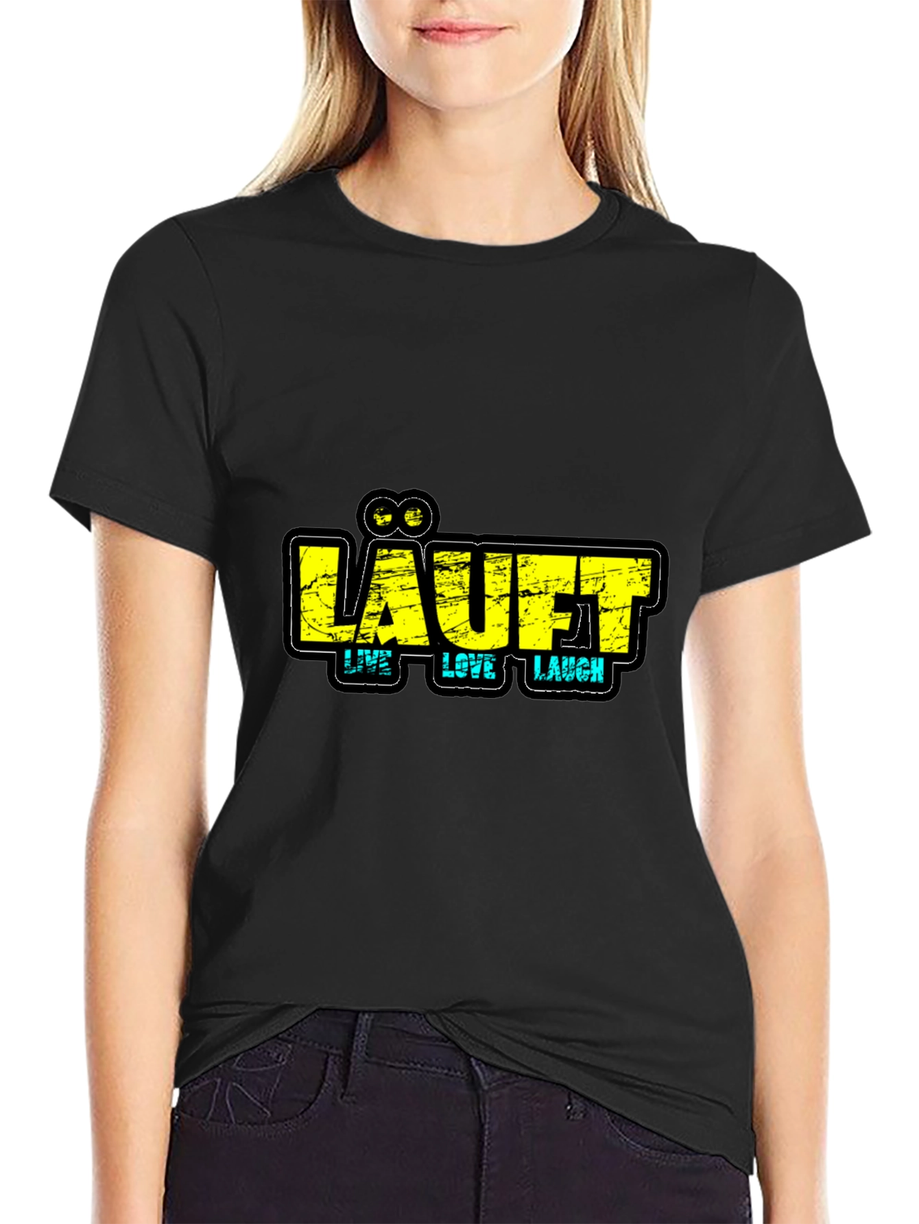LÄUFT Live Love Laugh Black Graphic T-Shirt