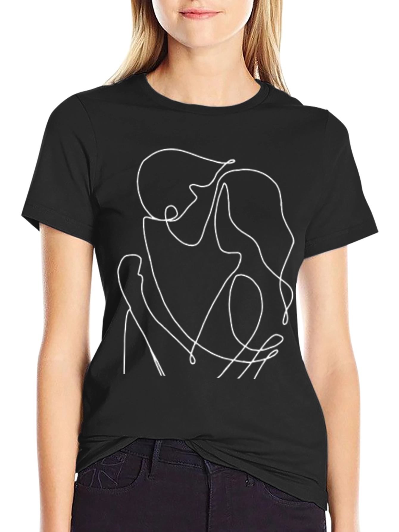 Abstract Line Art Tee - Black Cotton Casual Shirt