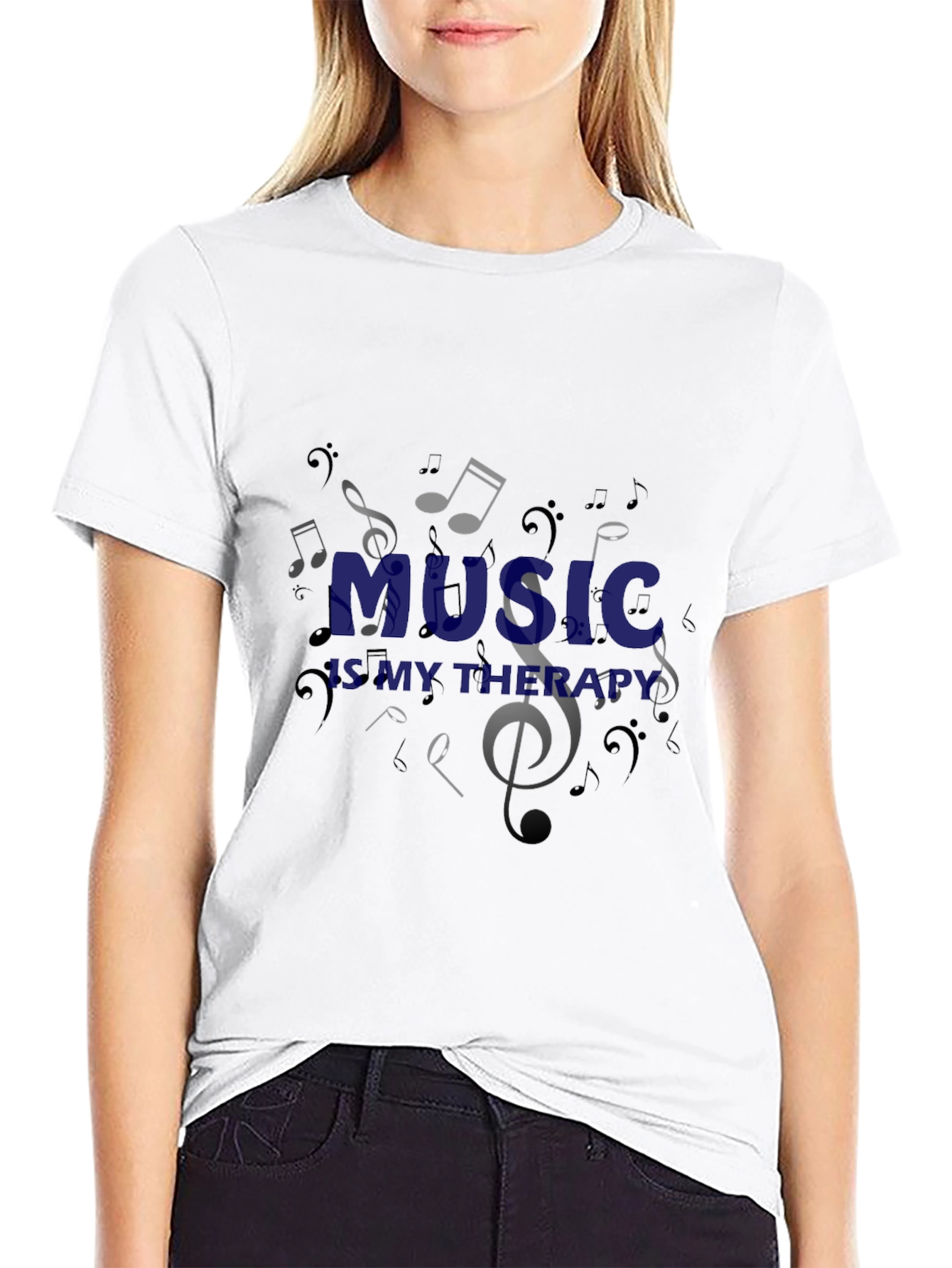 Music is My Therapy Black Graphic T-Shirt