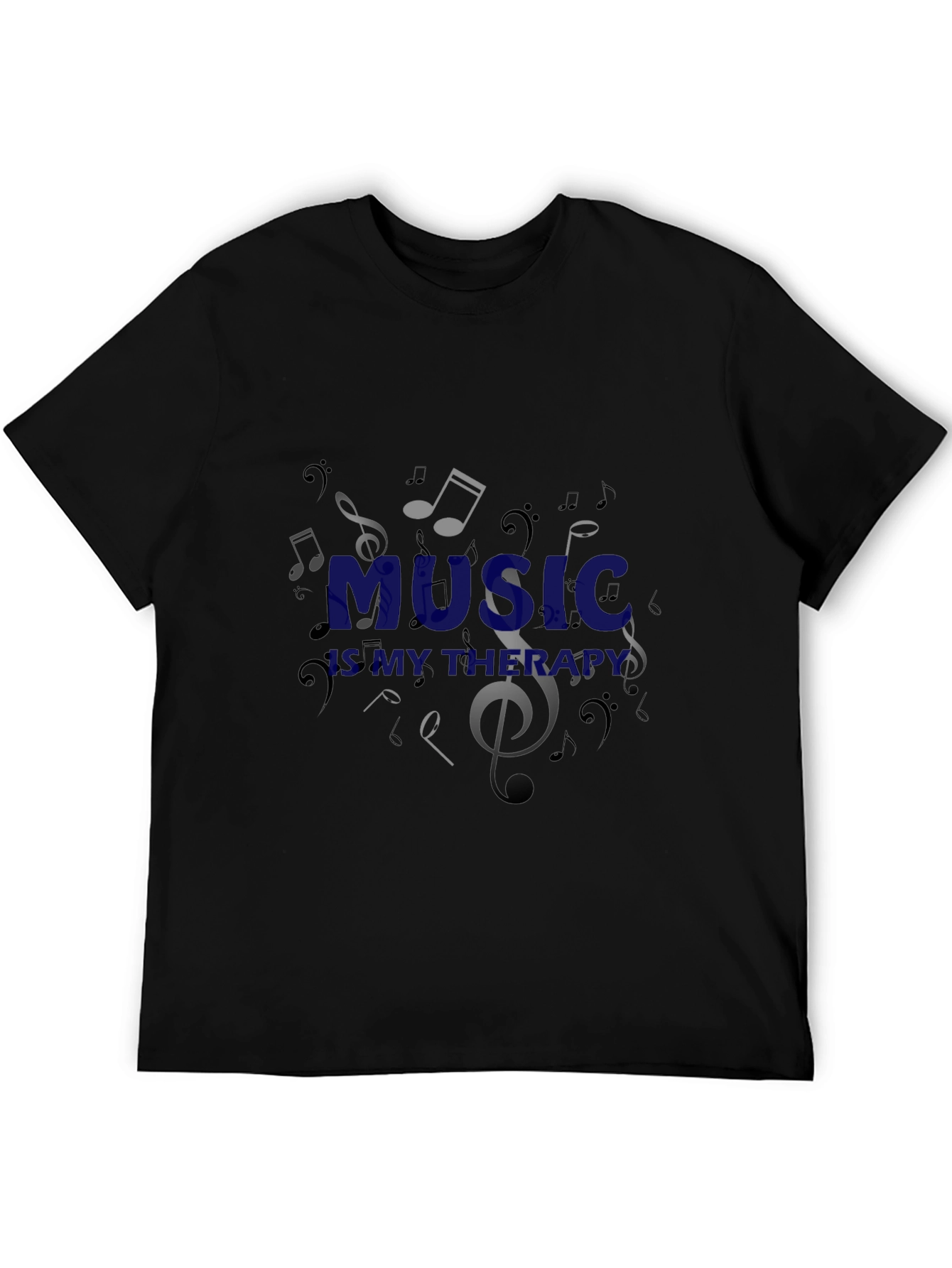 Music is My Therapy Black Graphic T-Shirt